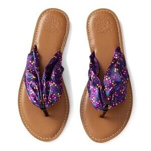 Matilda‎ Jane Womens Thong Sandals Size 7 Purple Floral Beach Whimsical Coastal